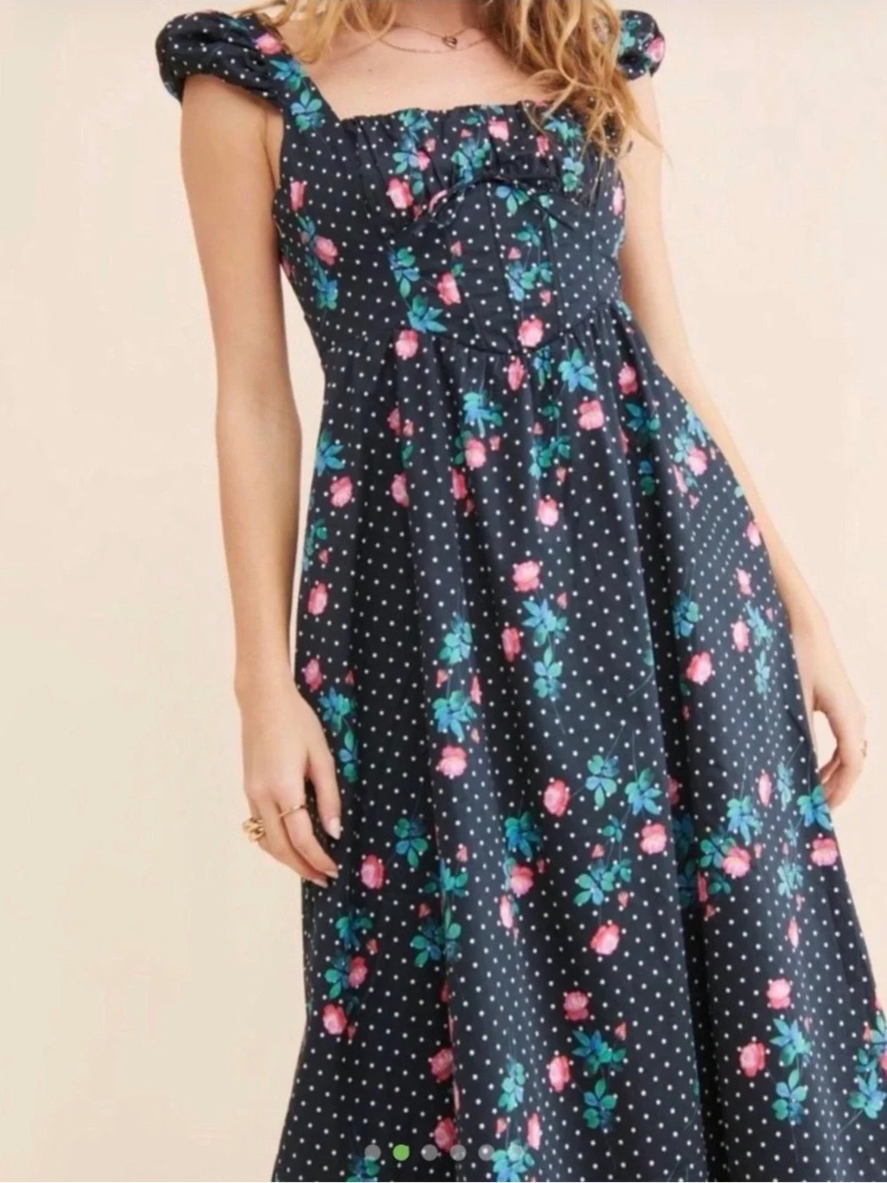For love and lemons black with White poka dots midi dress size large